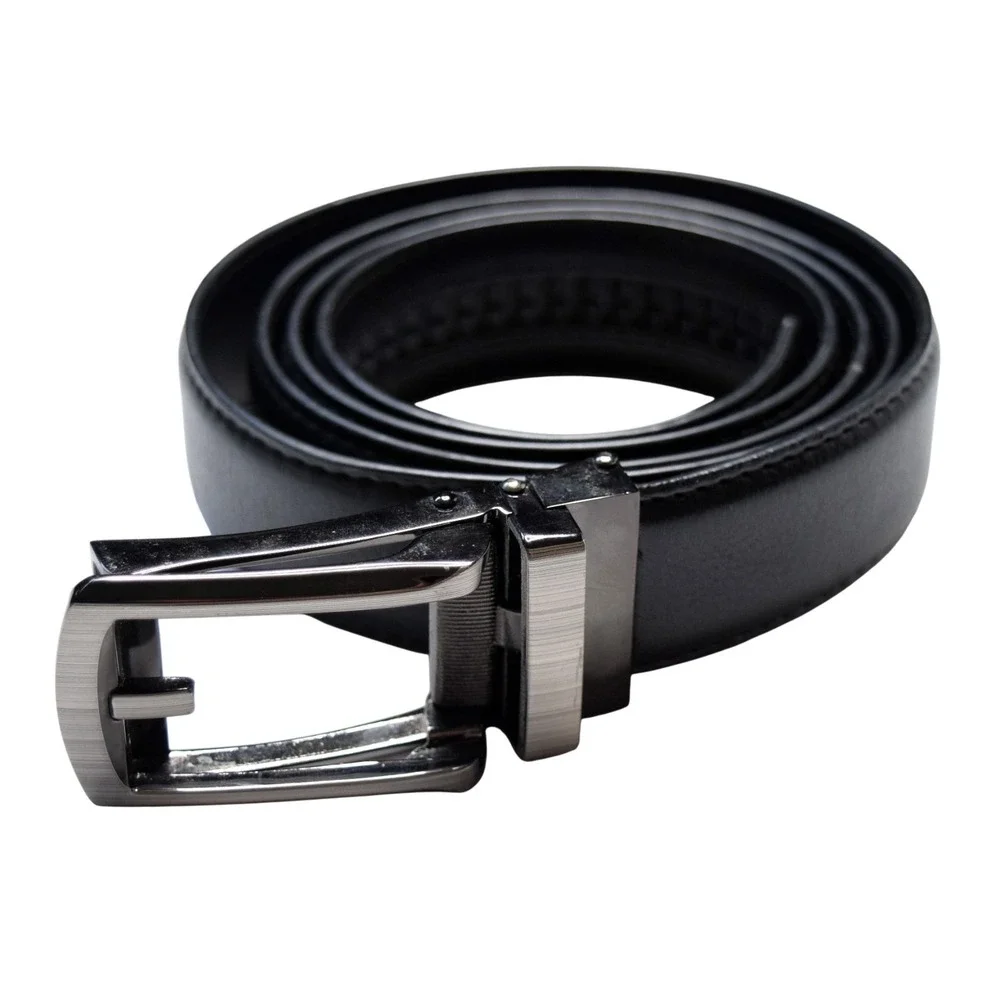 Comfort Click Mens Black Leather Micro Adjustable Ratchet Belt Buckle Fit 37-45